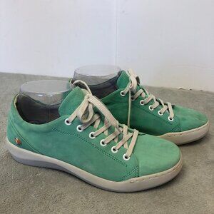Softinos Isla Washed Comfort Lace Up Green Leather Sneakers